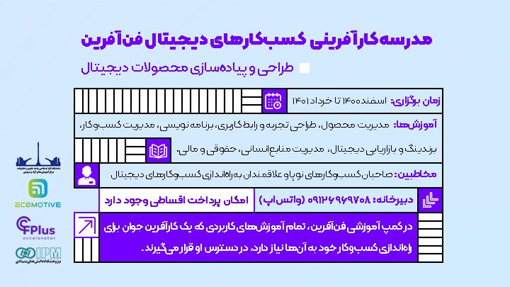 مدرسه کارآفرینی کسب‌وکارهای دیجیتال فن‌آفرین